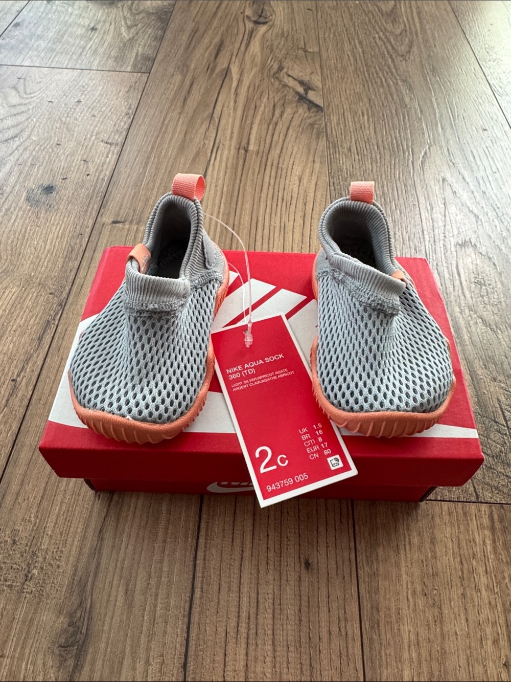 Nike Kids Grey Mesh Aqua Sock Sneakers with Coral Accents